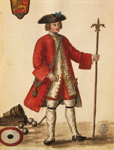 Bombista delle navi veneziane, di Jan van Grevenbroeck o Giovanni Grevembroch, Gli Abiti de Veneziani, da libro illustrato di costumi, acquerello da Jan van Grevenbroeck
