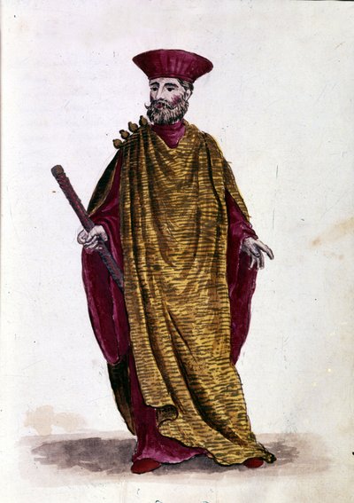 Capitano del Mare: Ufficiale della Marina Militare della Repubblica di Venezia. Disegno ad acquerello e inchiostro dal manoscritto “Costumi dei Veneziani” di Jan van Grevenbroeck (o Giovanni Grevembroch) (1731-1807) da Jan van Grevenbroeck