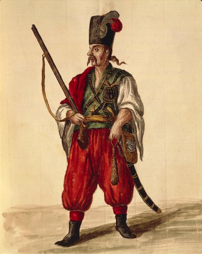 Uniforme di carabiniere, Gli Abiti de Veneziani, da libro illustrato di costumi da Jan van Grevenbroeck