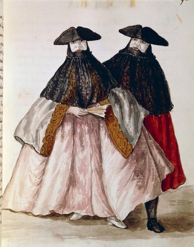 Personaggi del Carnevale a Venezia, illustrazione dal libro illustrato dei costumi veneziani, di Jan Grevenbroeck (1731-1807), acquerello, Italia da Jan van Grevenbroeck
