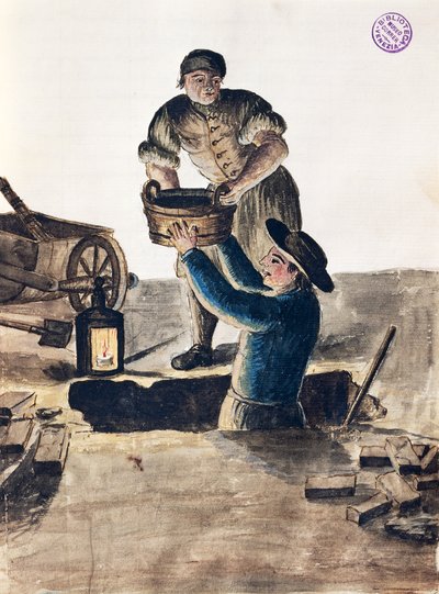 Pulizia della fogna pubblica (illustrazione da Illustrated book of Venetian costumes di Jan Grevenbroeck) da Jan van Grevenbroeck