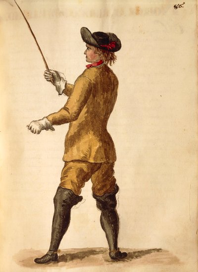 Gentiluomo in abito da equitazione, da Gli Abiti de Veneziani, libro illustrato di costumi da Jan van Grevenbroeck