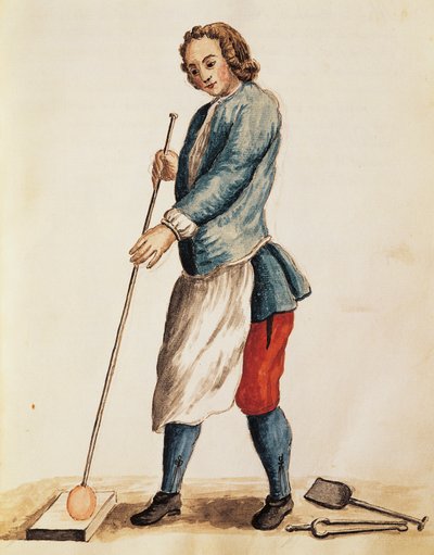 Soffiatore di vetro di Murano, illustrazione da Libro illustrato dei costumi veneziani, di Jan Grevenbroeck, acquerello, Italia da Jan van Grevenbroeck