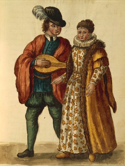 Gli Abiti de Veneziani, libro illustrato di costumi e maschere, acquerello da Jan van Grevenbroeck