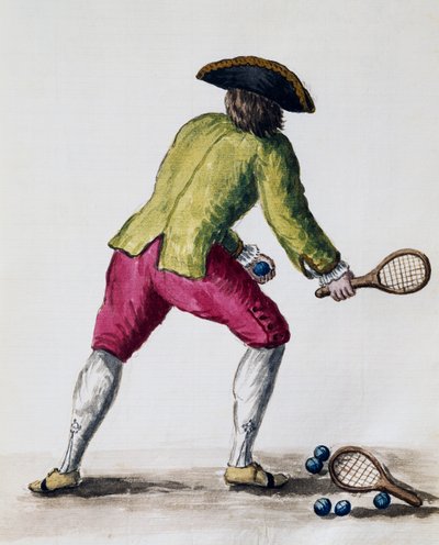 Uomo che gioca con racchetta e palline, da Il libro illustrato dei costumi veneziani, Italia da Jan van Grevenbroeck