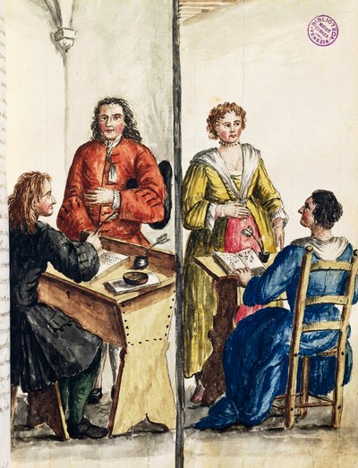 Agenzia matrimoniale, illustrazione dal libro illustrato dei costumi veneziani da Jan van Grevenbroeck