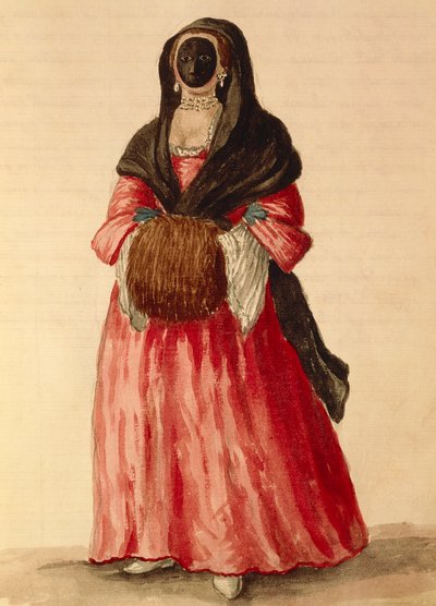 Moretta, maschera veneziana, acquerello di Giovanni Grevembroch da Jan van Grevenbroeck