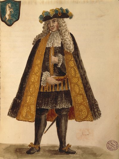 Ambasciatore sardo, di Jan van Grevenbroeck o Giovanni Grevembroch, Gli Abiti de Veneziani, da libro illustrato di costumi da Jan van Grevenbroeck