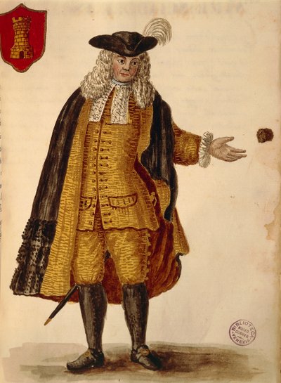 Ambasciatore spagnolo, di Jan van Grevenbroeck o Giovanni Grevembroch, Gli Abiti de Veneziani, da libro illustrato di costumi, acquerello da Jan van Grevenbroeck