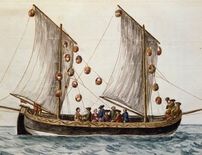 Barca veneziana addobbata per la Festa del Redentore, di Jan Grevenbroeck (1731-1807), acquerello, Italia da Jan van Grevenbroeck