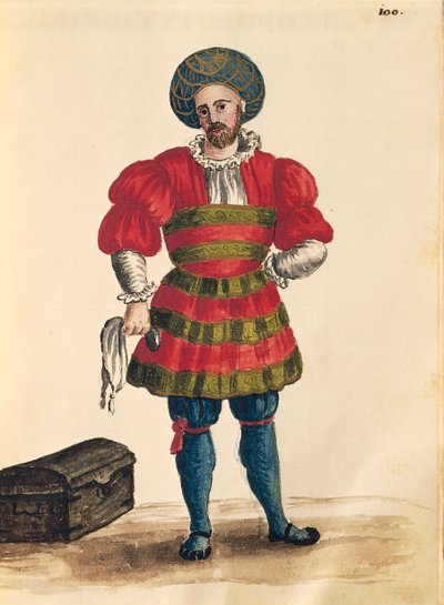 Abbigliamento veneziano: viaggiatore veneziano, da Gli Abiti de Veneziani, libro illustrato di costumi da Jan van Grevenbroeck