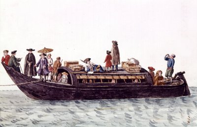 Barca della laguna di Venezia per il trasporto di persone e merci. Disegno ad acquerello e inchiostro dal manoscritto 