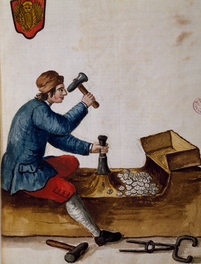 Lavoratore alla zecca, illustrazione dal libro illustrato dei costumi veneziani, di Jan Grevenbroeck, acquerello, Italia da Jan van Grevenbroeck