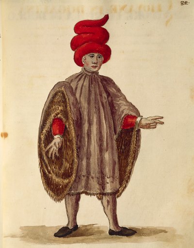 Giovane uomo che indossa la "Dogalina", veste formale con maniche larghe, di Jan van Grevenbroeck o Giovanni Grevembroch, Gli Abiti de Veneziani, da libro illustrato di costumi da Jan van Grevenbroeck