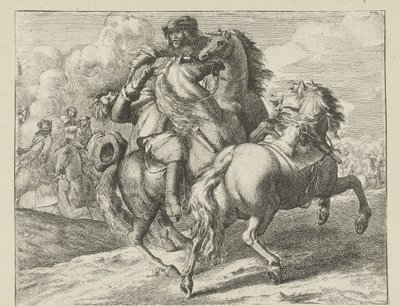 Militare a cavallo abbattuto (Scene di cavalleria) da Jan van Huchtenburg (possibly copy after)
