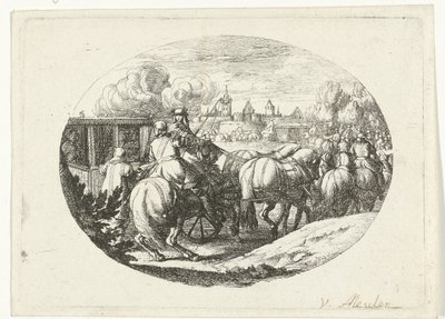 Esercito e carrozze che si dirigono verso la città da Jan van Huchtenburg