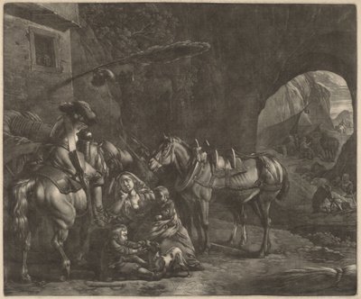 Madre con Due Bambini e un Cavallo davanti a una Locanda da Jan van Huchtenburgh