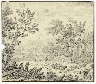 Paesaggio con capre, capraio e rovine da Jan van Huysum