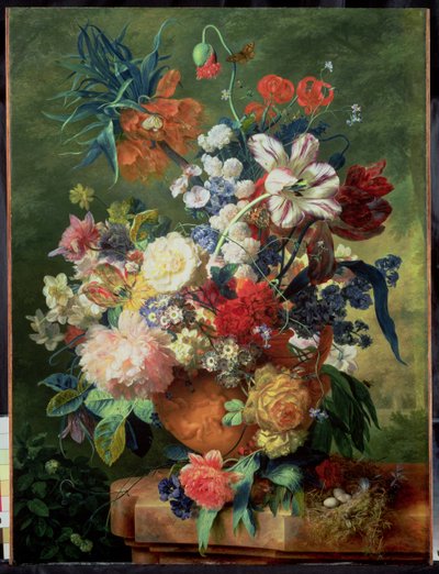 Natura morta di fiori e nido d
