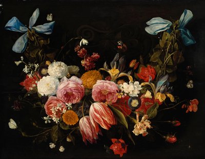 Una ghirlanda di rose, tulipani, dalie e altri fiori da Jan van Kessel