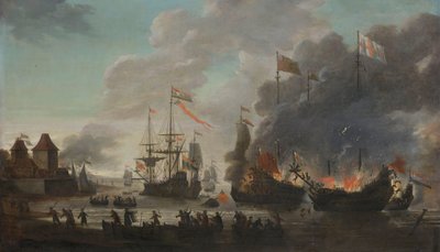 Gli olandesi bruciano navi inglesi durante il raid olandese sul Medway, 20 giugno 1667 da Jan van Leyden