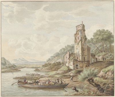 Paesaggio con barca mercantile vicino a un castello da Jan van Lockhorst