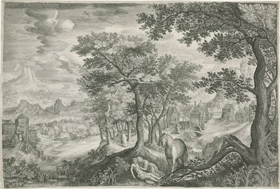 Berglandschap met de barmhartige Samaritaan da Jan van Londerseel