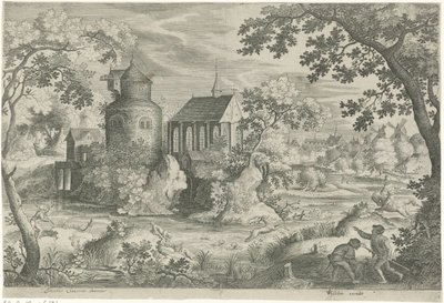 Caccia al cervo presso una cappella da Jan van Londerseel