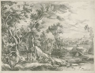 Paesaggio con Abramo che implora i tre angeli di risparmiare Sodoma da Jan van Londerseel