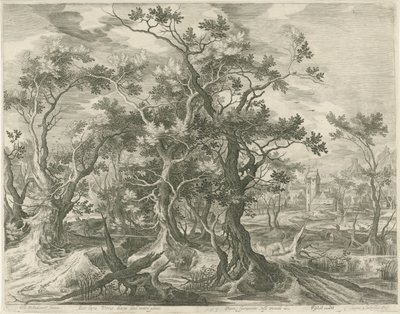 Paesaggio con un profeta di Giuda sbranato da un leone da Jan van Londerseel