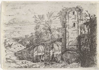 Ponte di pietra sopra una cascata da Jan van Nickelen