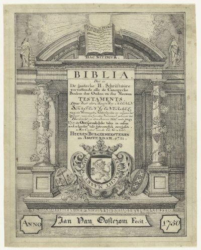 Pagina del titolo di una Bibbia del 1721 da Jan van Oosterom