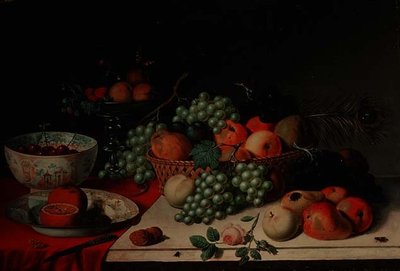 Un cesto di uva e mele da Jan van Os