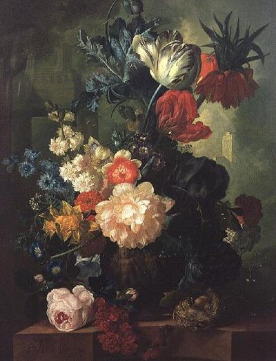 Rose, tulipani, garofani e altri fiori in un