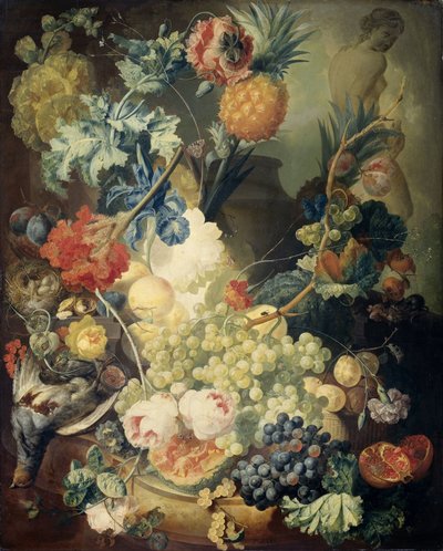 Natura morta con fiori, frutta e uccelli da Jan van Os