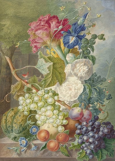 Natura morta con fiori e frutta da Jan van Os