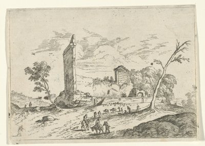 Paesaggio con rovine romane e pastori di asini da Jan van Ossenbeeck (attributed to)