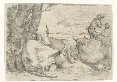 Tre mucche e due pastori da Jan van Ossenbeeck