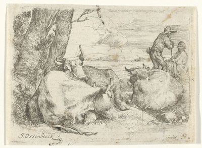 Tre mucche e due pastori da Jan van Ossenbeeck