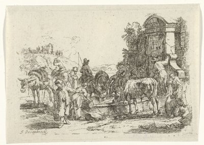 Bestiame che beve a una fonte da Jan van Ossenbeeck