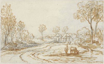 Paesaggio con pastori e bestiame, con due case sullo sfondo da Jan van Ravenswaay