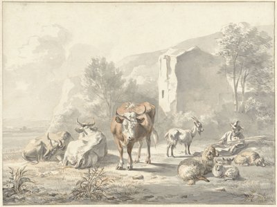 Paesaggio con bestiame e rovina da Jan van Ravenswaay
