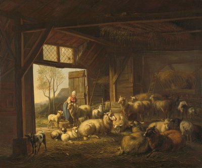Pecore e capre in una stalla da Jan van Ravenswaay