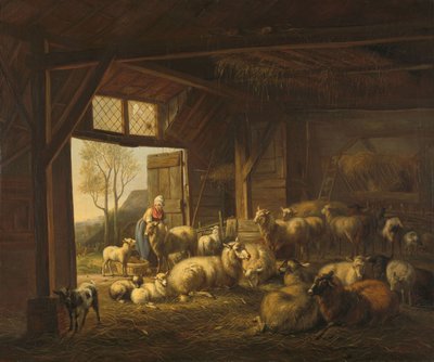 Pecore e capre in una stalla da Jan van Ravenswaay