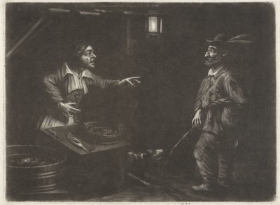 Scena notturna con venditrice di pesce e un uomo che urina da Jan van Somer