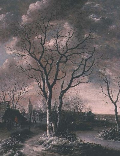 Paesaggio fluviale ghiacciato con viaggiatori su un sentiero da Jan van de Capelle or Cappelle