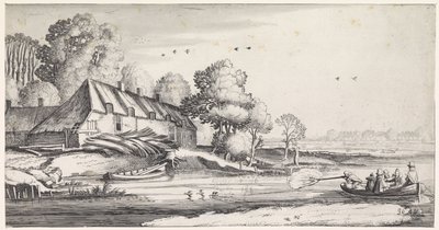 Caccia alle anatre su un fiume vicino a una fattoria da Jan van de Velde (II)