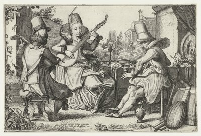 Compagnia elegante che suona musica in un giardino da Jan van de Velde (II)