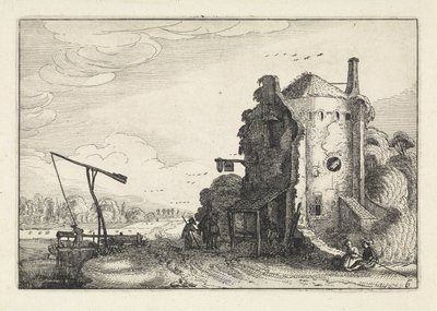 Figure vicino a una locanda in una torre rotonda da Jan van de Velde (II)