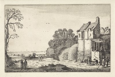 Figure presso una casa e carri coperti su una strada di campagna da Jan van de Velde (II)